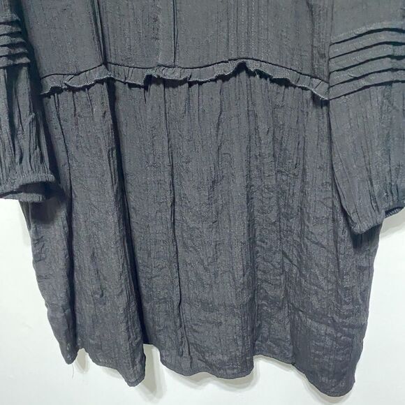 Avenue Blouse Womens 14 Black Peasant Top Boho Flowy 3/4‎ Sleeve V Neck Popover - Picture 7 of 11